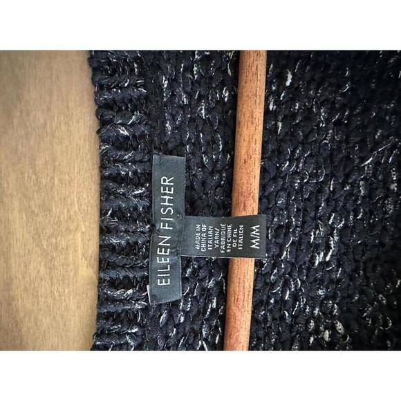 Eileen Fisher Black Marbled Chunky Knit Scoop Neck Sweater Women’s size Medium​ - Picture 7 of 10